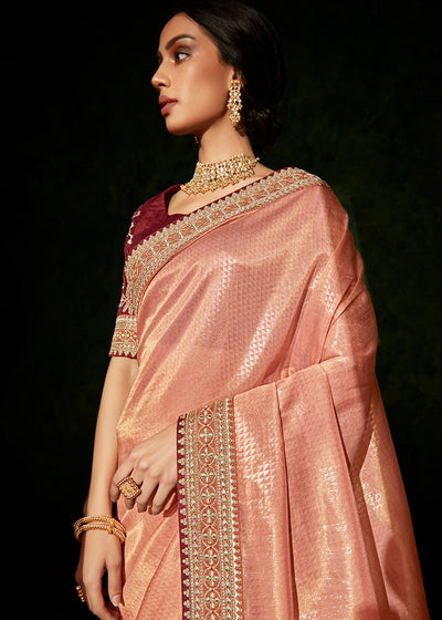Elegance and Charm of the Salmon Pink Designer Silk Saree