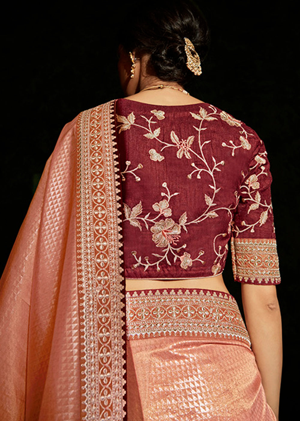 Elegance and Charm of the Salmon Pink Designer Silk Saree