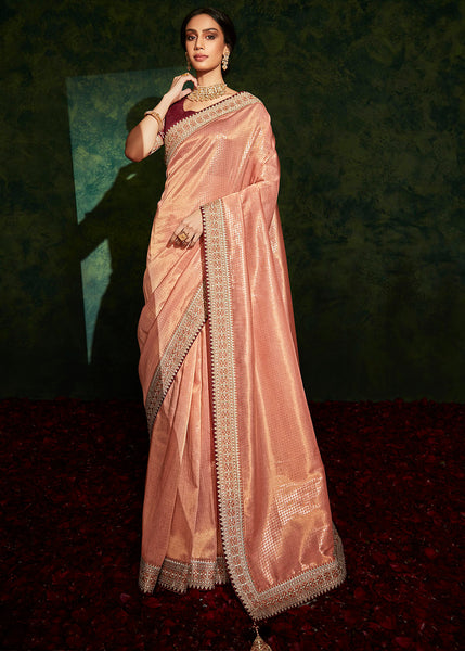 Elegance and Charm of the Salmon Pink Designer Silk Saree
