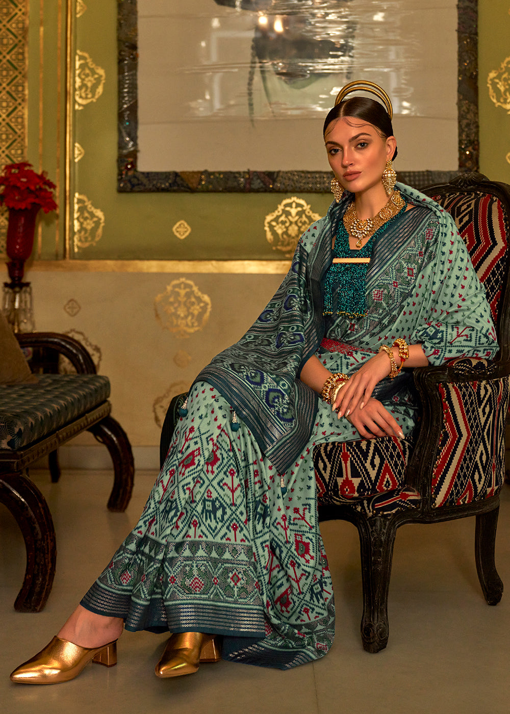 Radiant Green Woven Patola Silk Saree for a Striking Statement