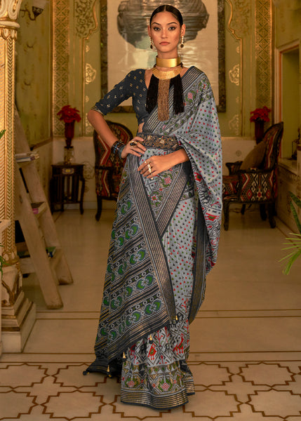 Charismatic Grey Patola Silk Saree for a Timeless and Versatile Look