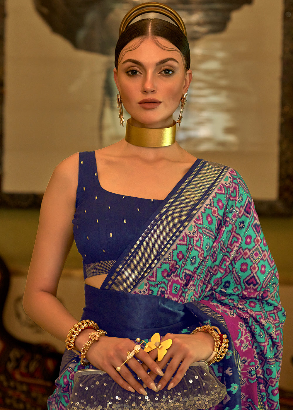 Serene Blue Patola Silk Saree for a Calm and Graceful Look