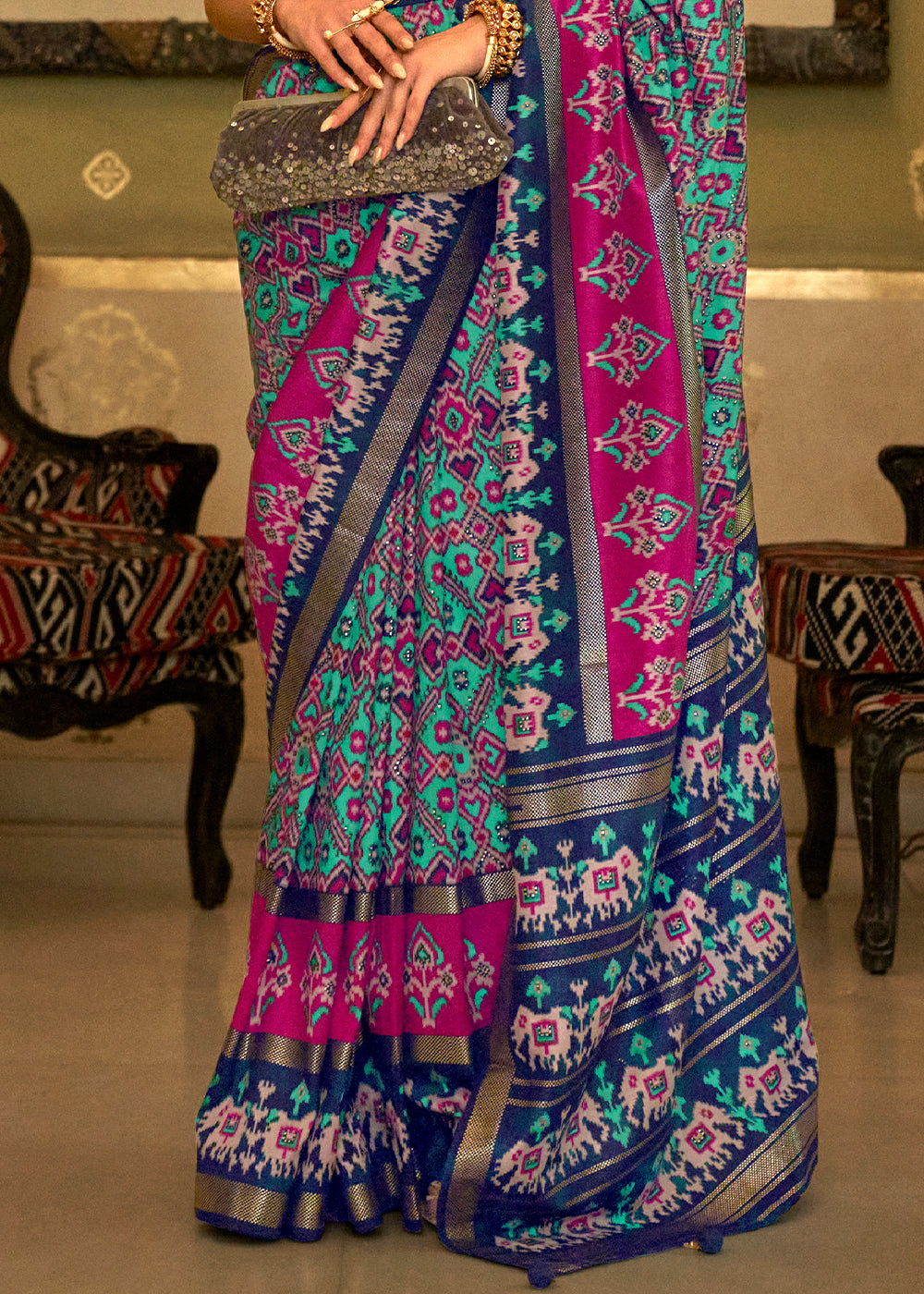 Serene Blue Patola Silk Saree for a Calm and Graceful Look