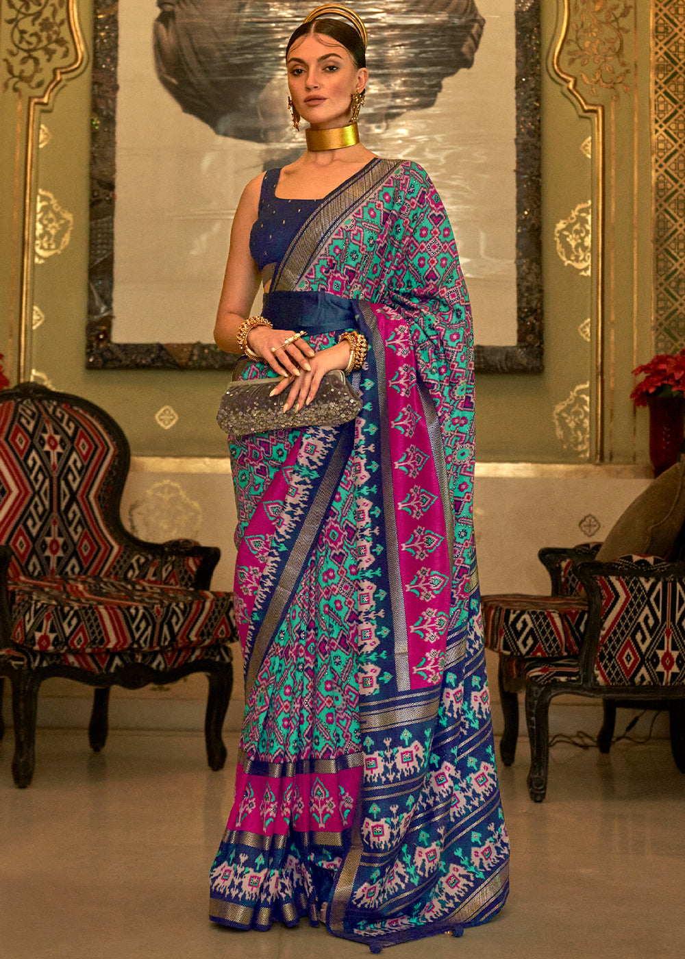 Serene Blue Patola Silk Saree for a Calm and Graceful Look