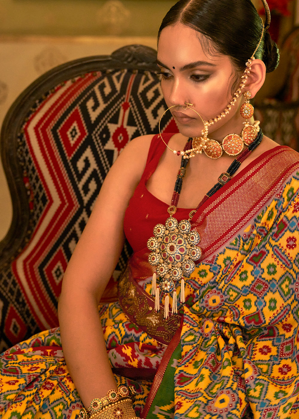 Glimmers of Gold: Woven Patola Silk Saree in Golden Brown