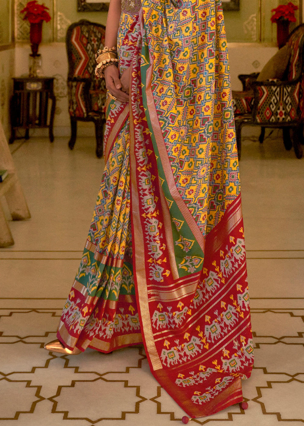 Glimmers of Gold: Woven Patola Silk Saree in Golden Brown