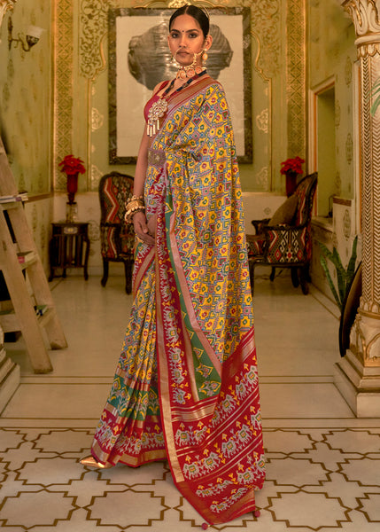 Glimmers of Gold: Woven Patola Silk Saree in Golden Brown