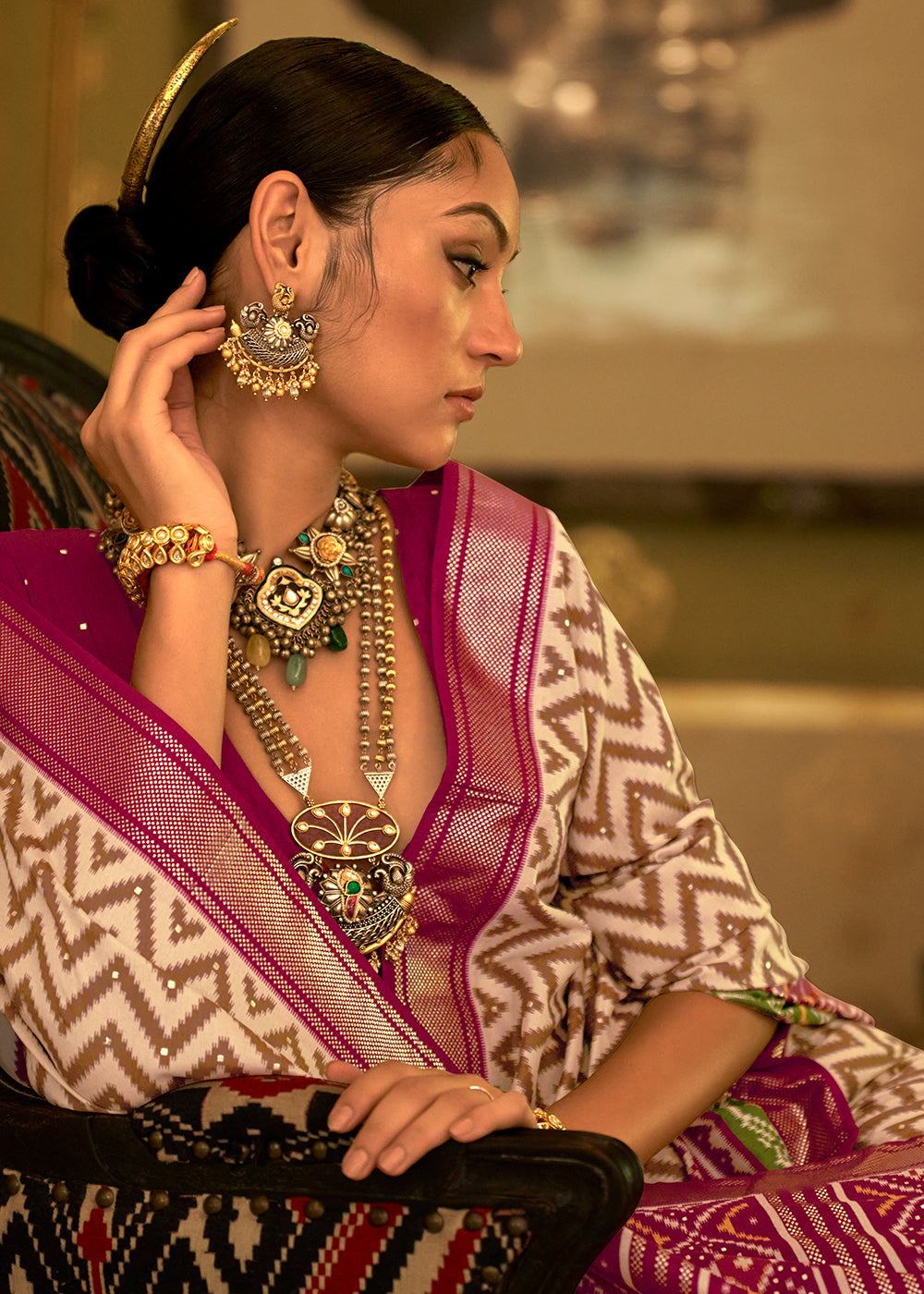 Vibrant Pink Patola Silk Saree for a Bold and Eye-Catching Look