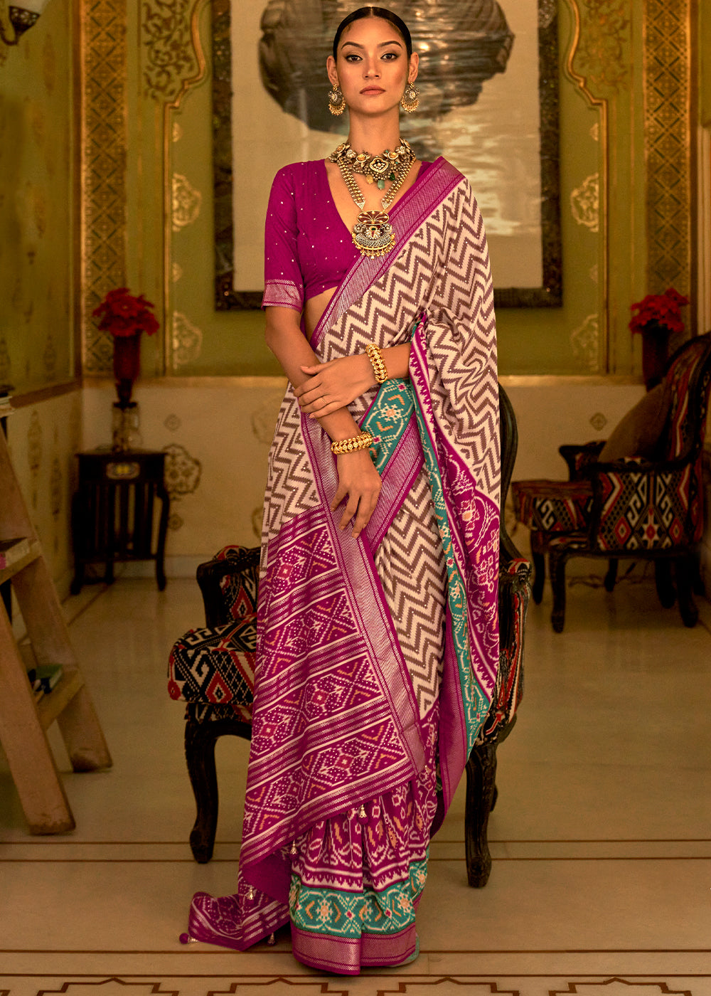 Vibrant Pink Patola Silk Saree for a Bold and Eye-Catching Look