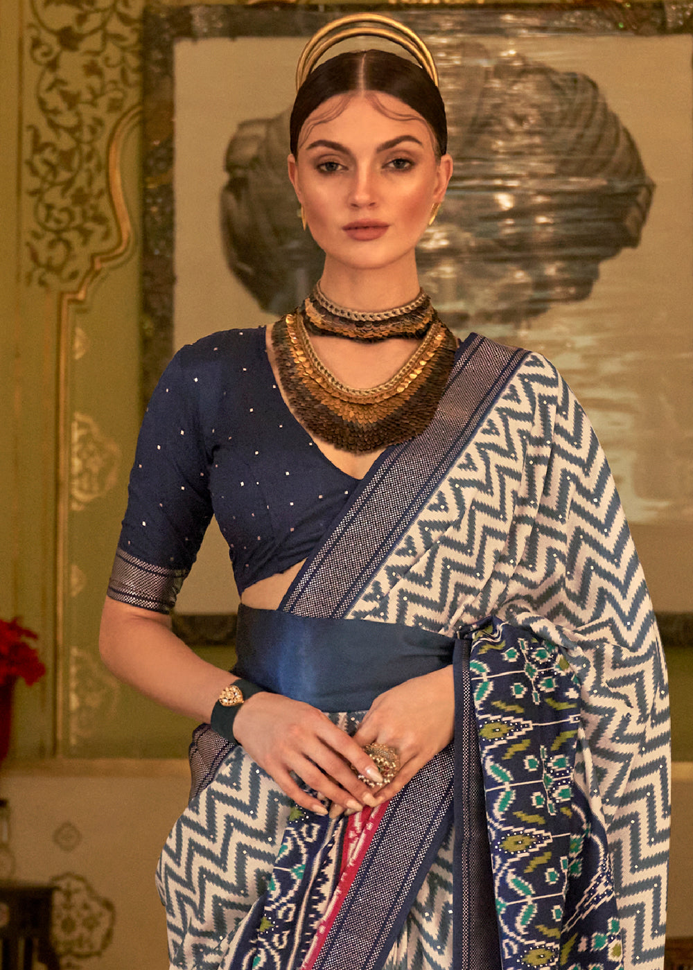 Elegance in Blue: Woven Patola Silk Saree"