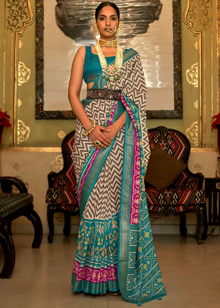 Elegant AQUA  Blue Woven Patola Silk Saree