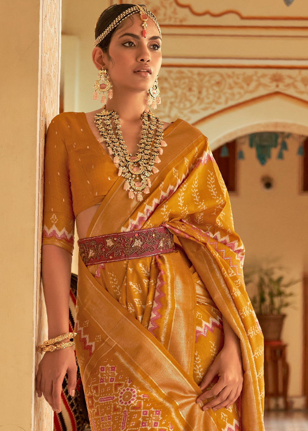 Sunny Splendor: A Yellow Patola Woven Silk Saree Fit for Goddesses