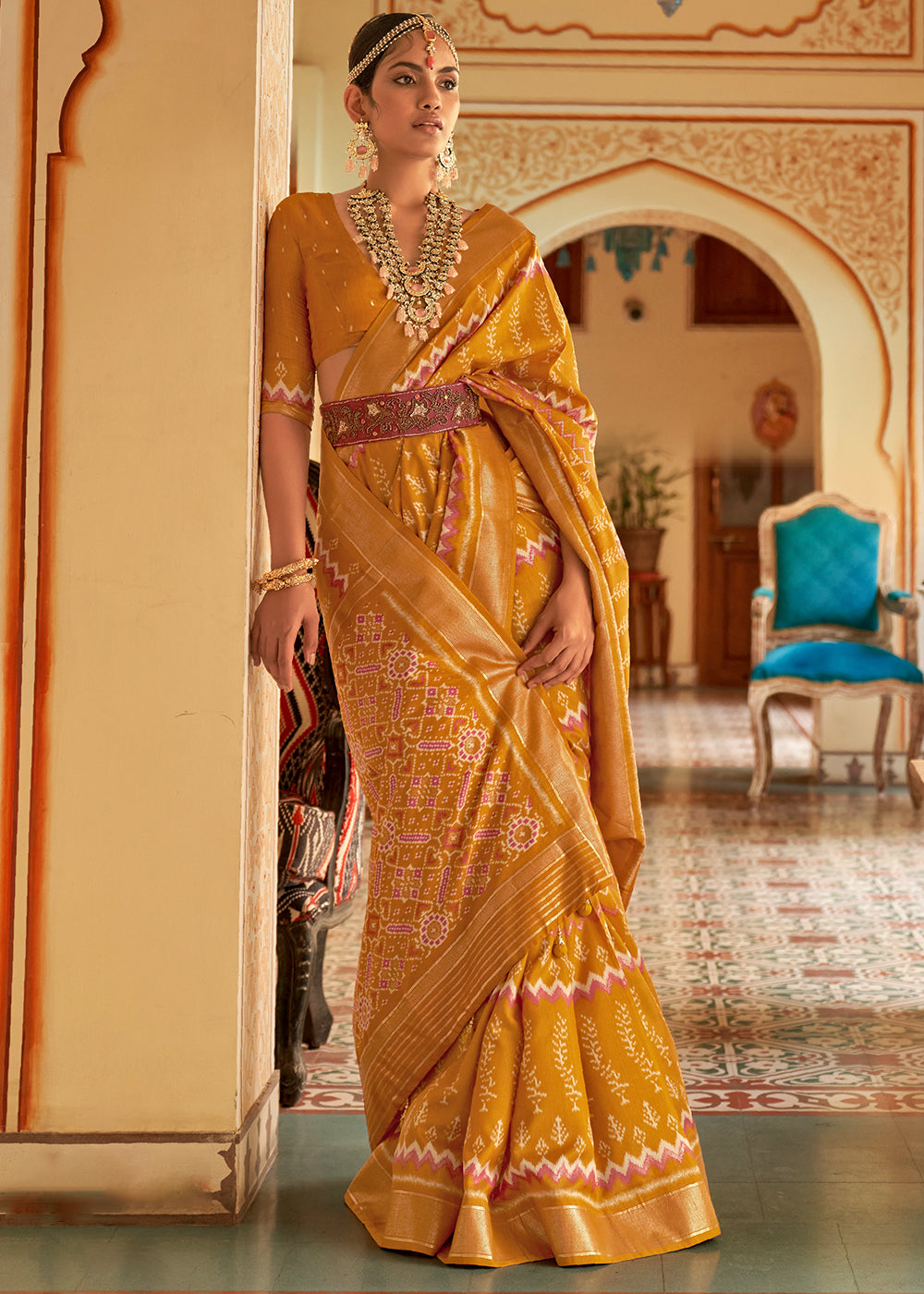 Sunny Splendor: A Yellow Patola Woven Silk Saree Fit for Goddesses