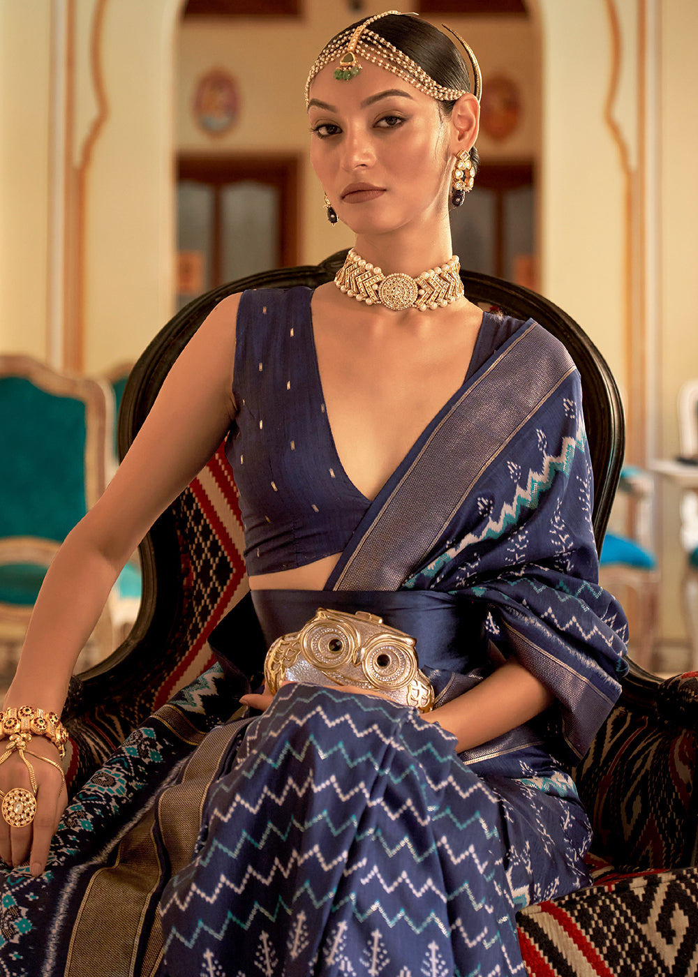 Regal Azure: A Blue Patola Woven Silk Saree Fit for Royalty