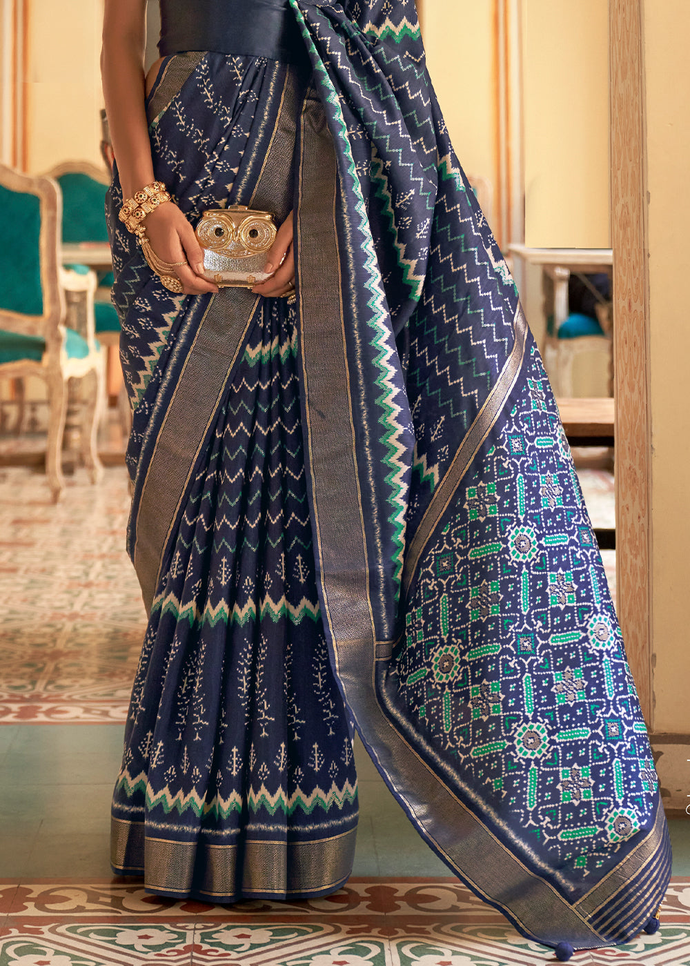 Regal Azure: A Blue Patola Woven Silk Saree Fit for Royalty