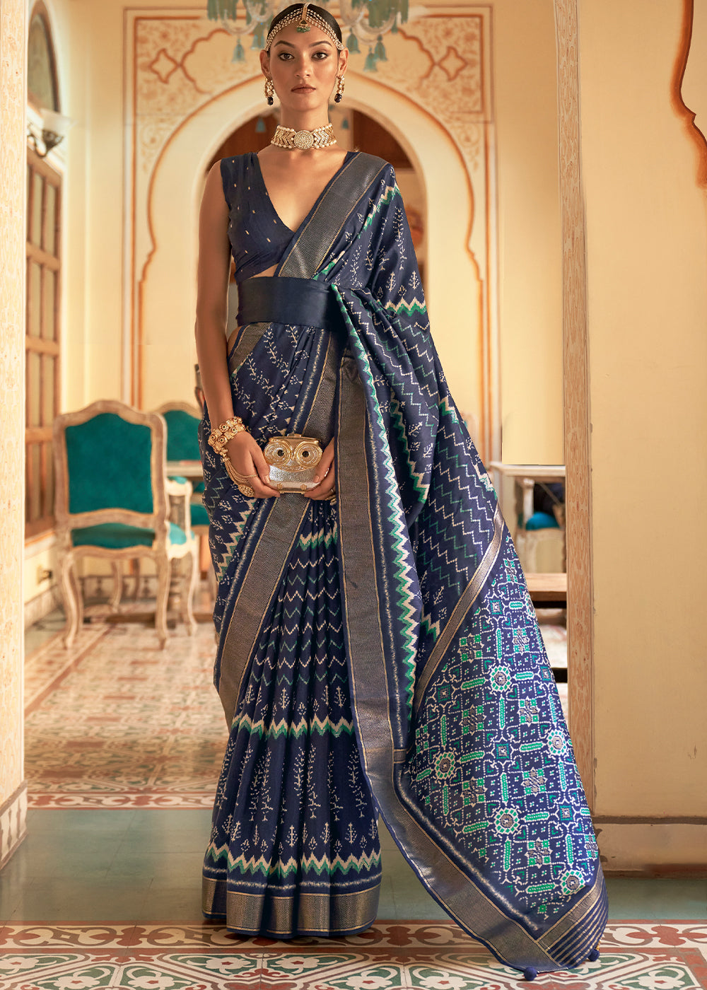 Regal Azure: A Blue Patola Woven Silk Saree Fit for Royalty