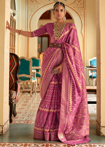 Blushing Beauty: A Pink Patola Woven Silk Saree Fit for Royalty