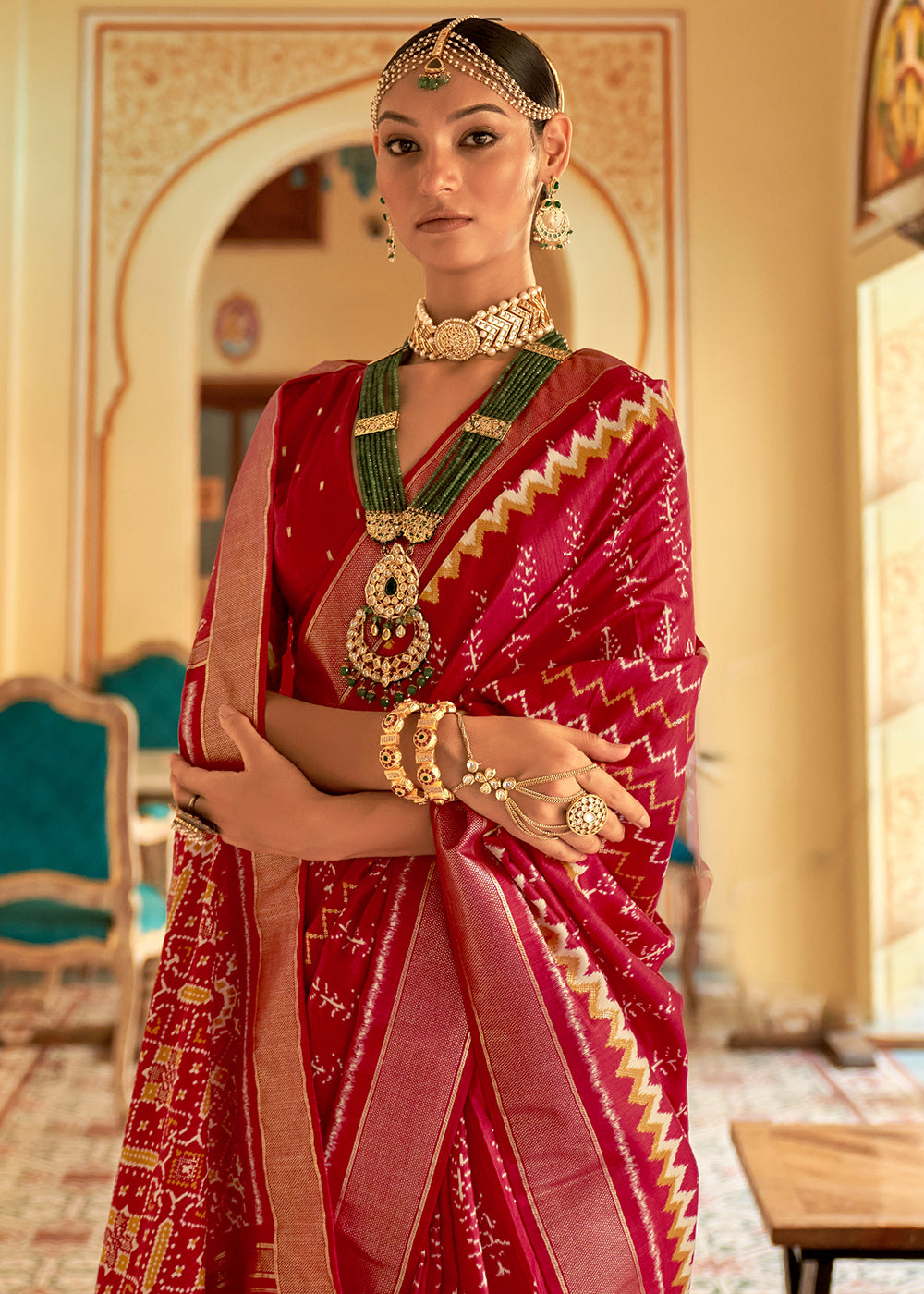 Crimson Elegance: A Red Patola Woven Silk Saree Fit for Divas