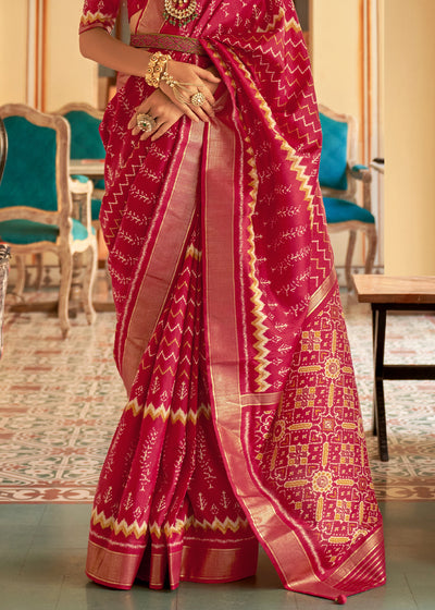 Crimson Elegance: A Red Patola Woven Silk Saree Fit for Divas