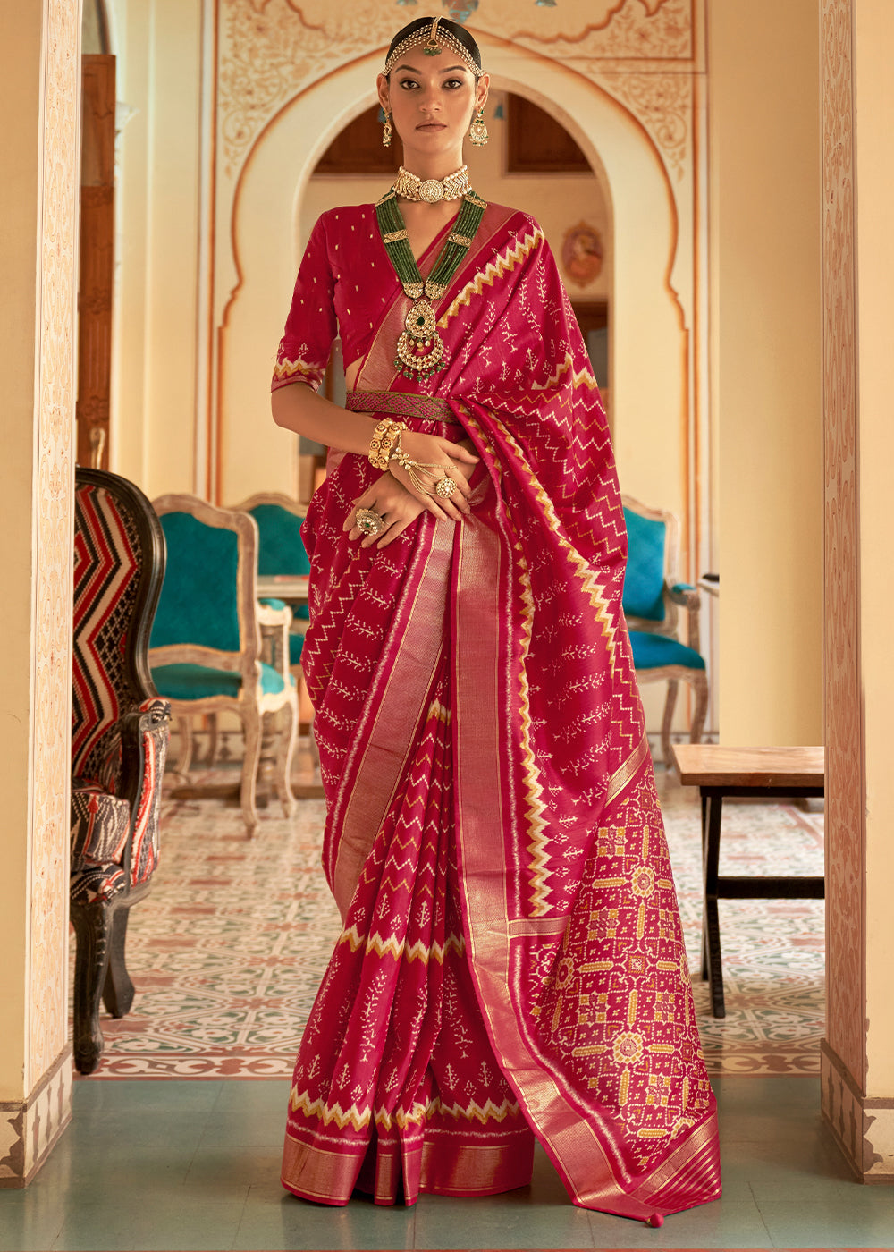 Crimson Elegance: A Red Patola Woven Silk Saree Fit for Divas