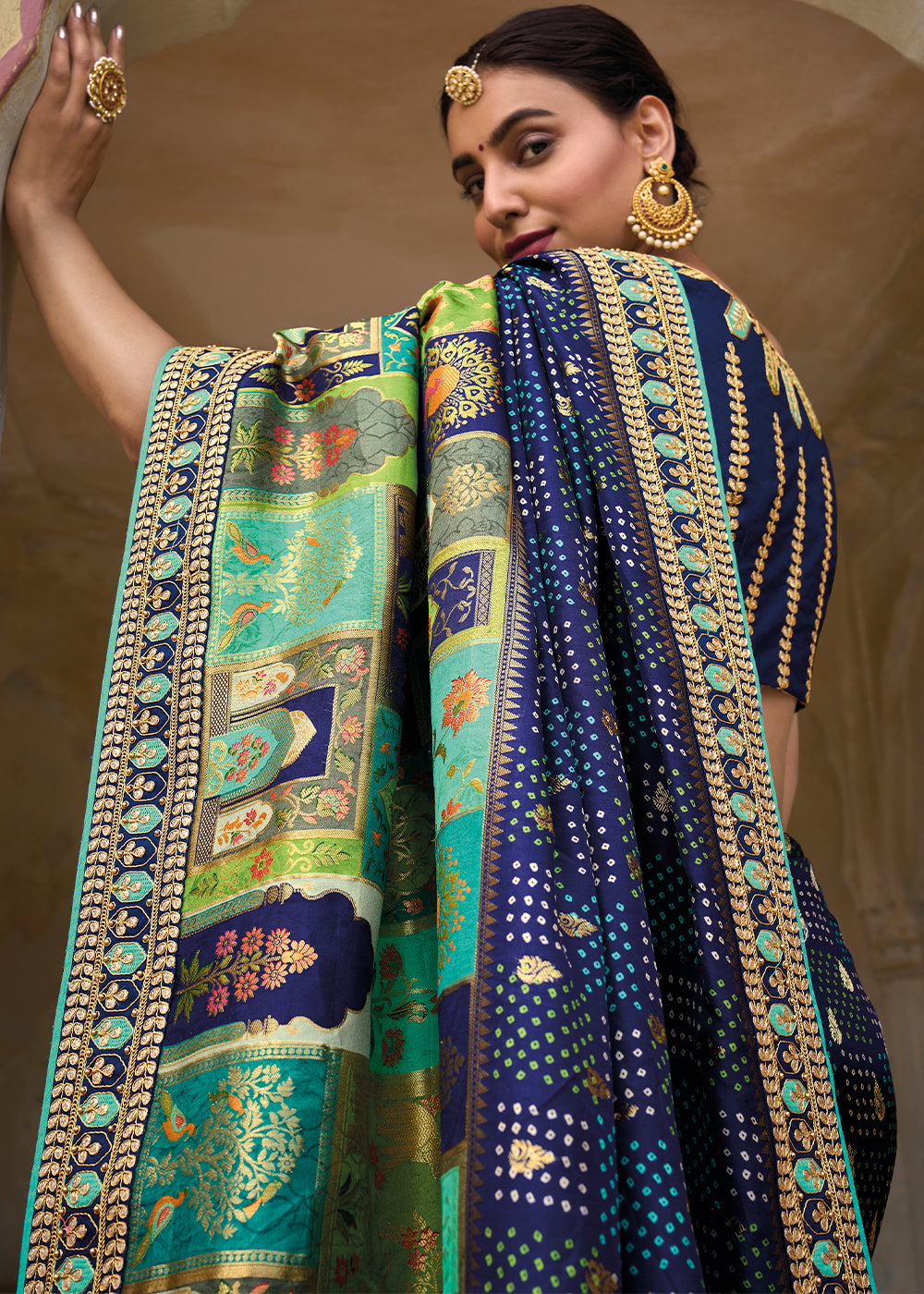 Regal Navy Blue Banarasi Silk Saree with Intricate Embroidery