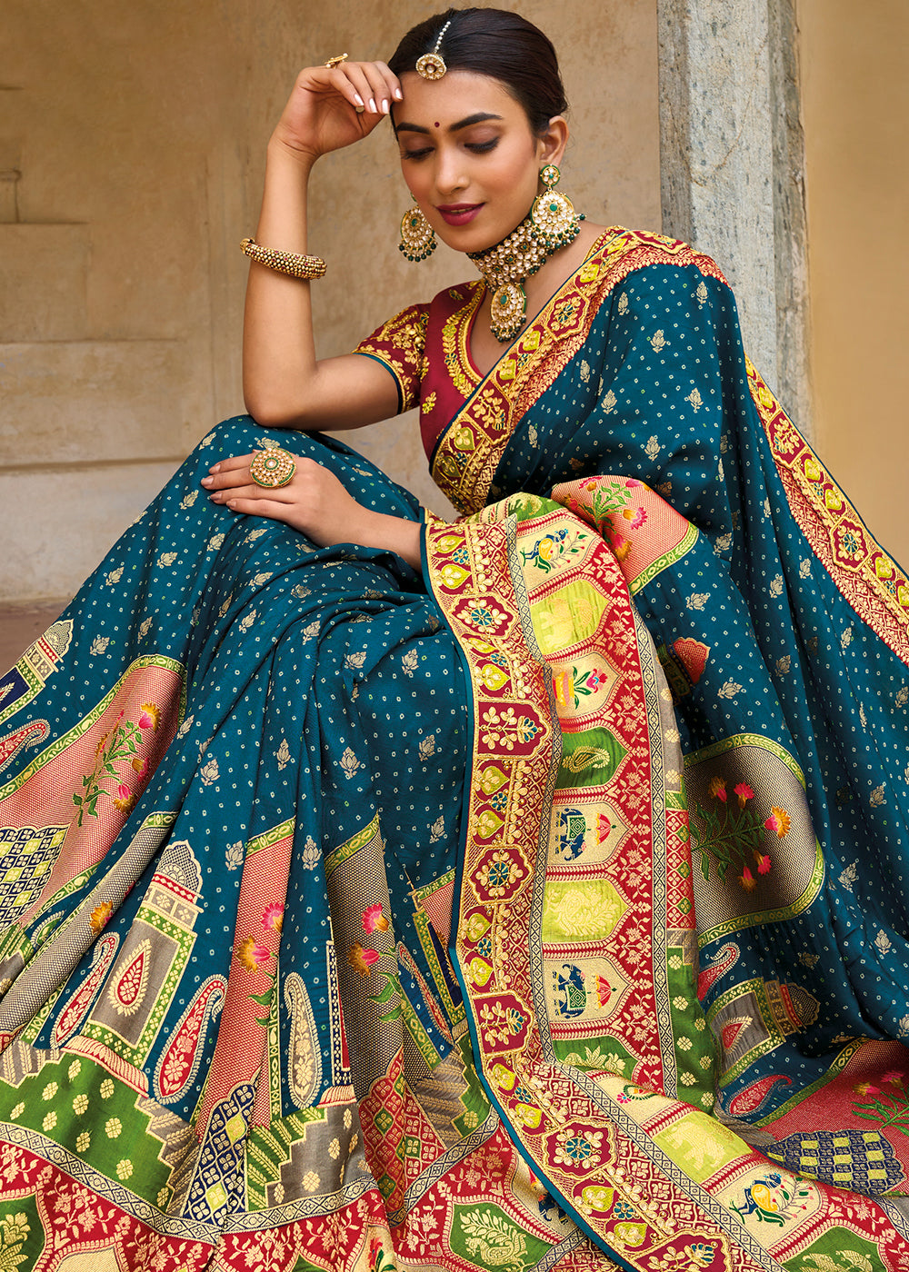 Regal Blue Banarasi Woven Saree with Embroidered Blouse