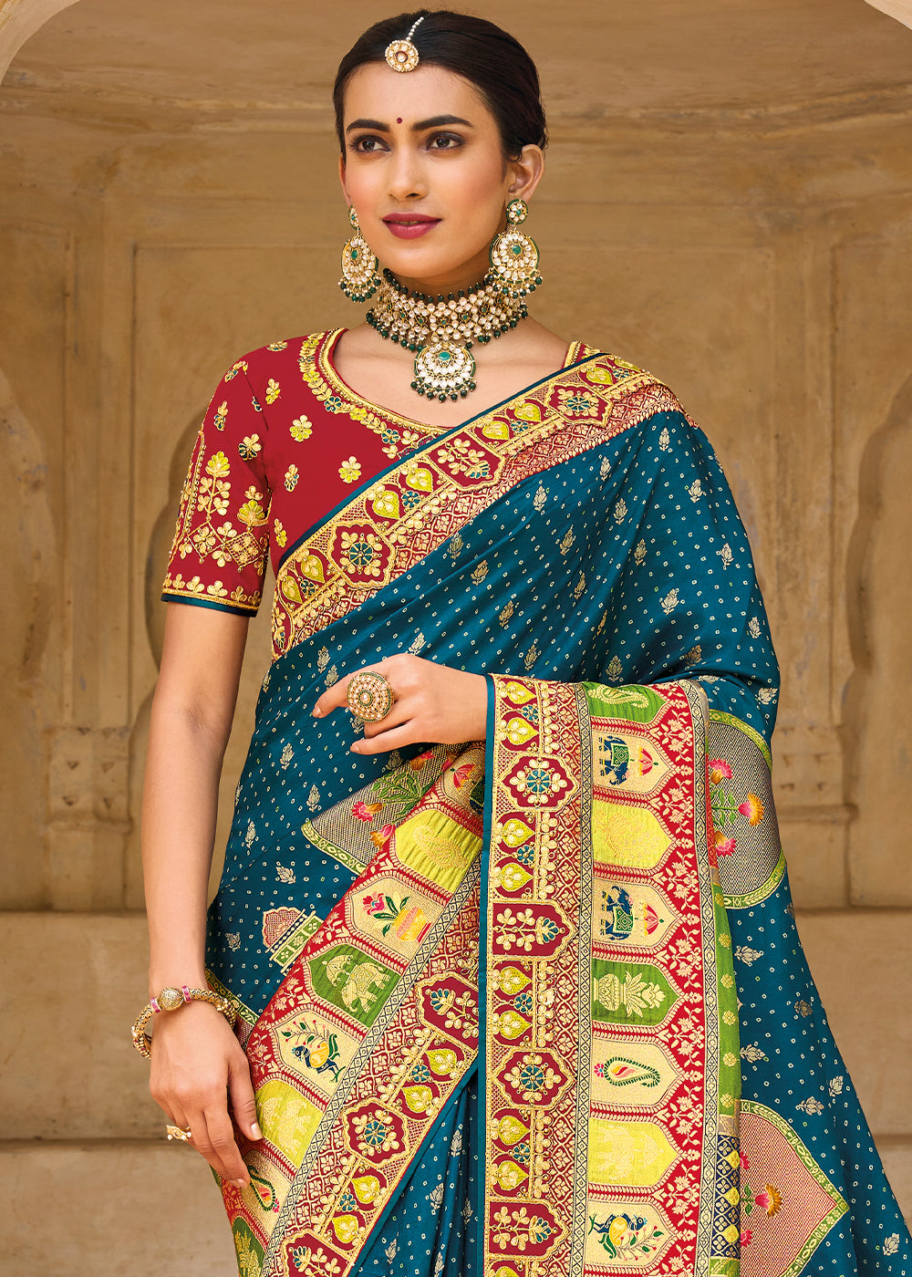 Regal Blue Banarasi Woven Saree with Embroidered Blouse