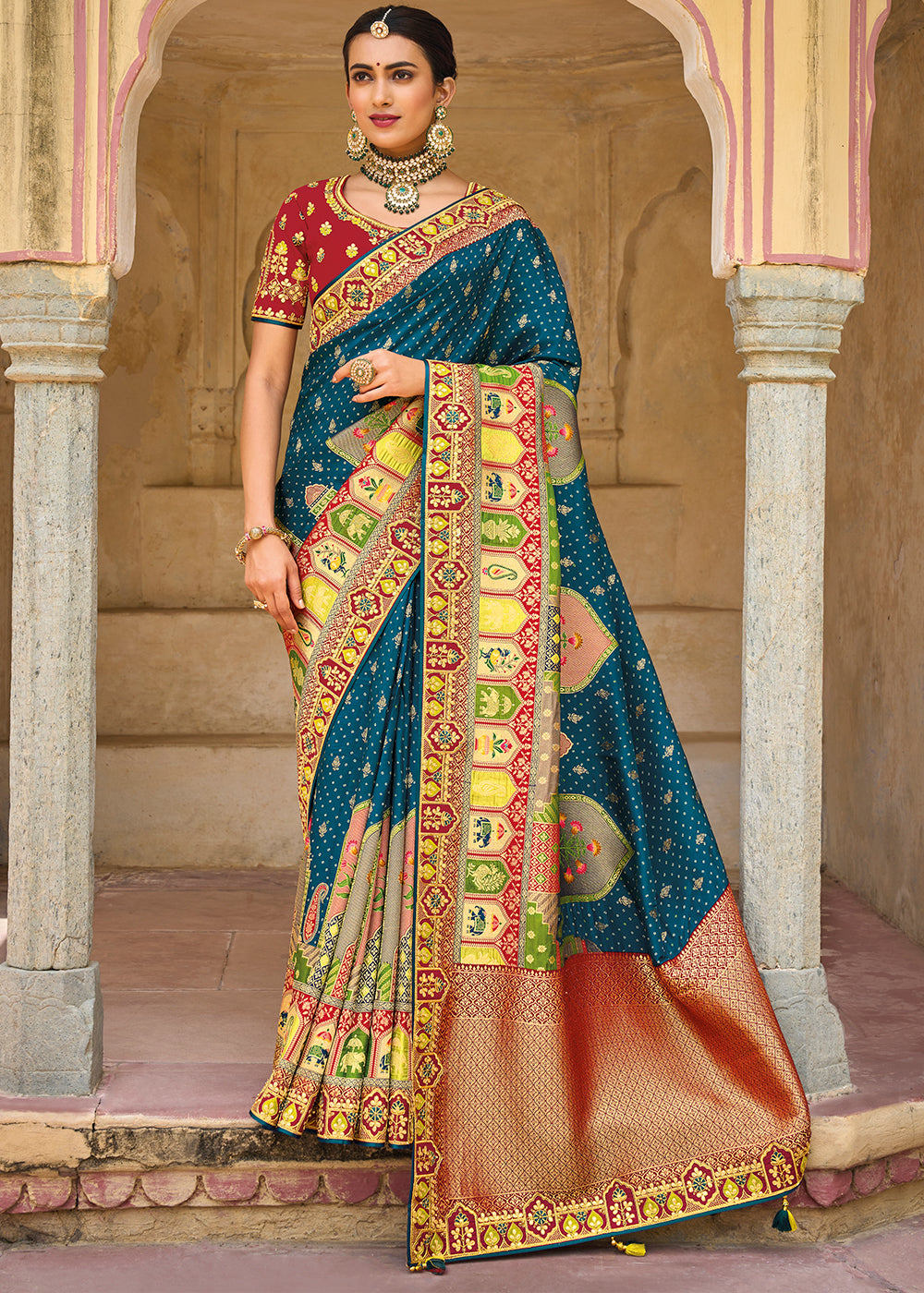 Regal Blue Banarasi Woven Saree with Embroidered Blouse