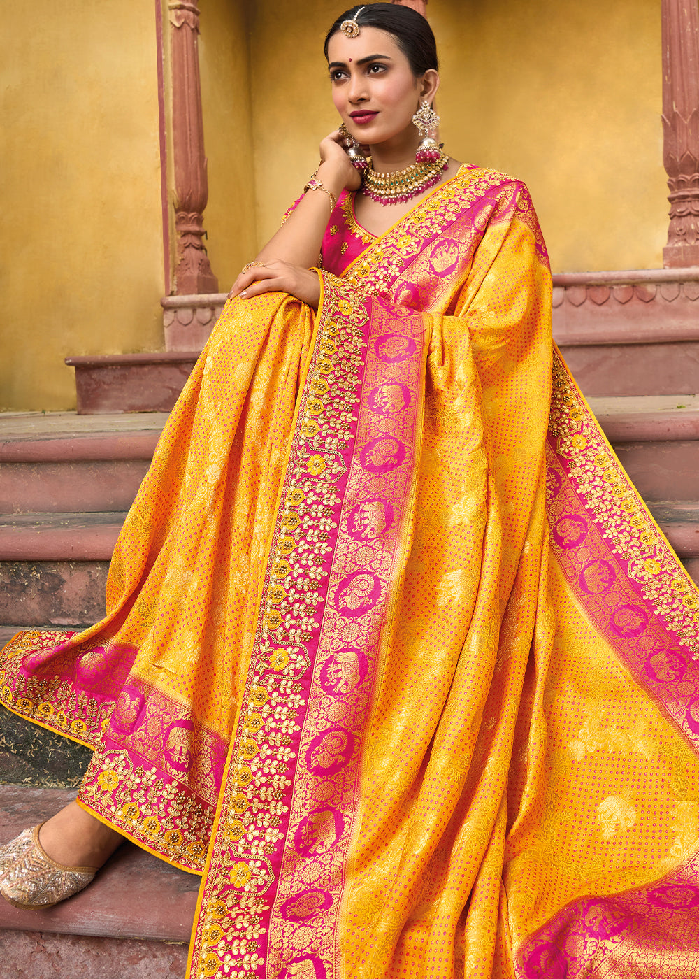 Tiffany Yellow Banarasi Silk Saree with Intricate Embroidery