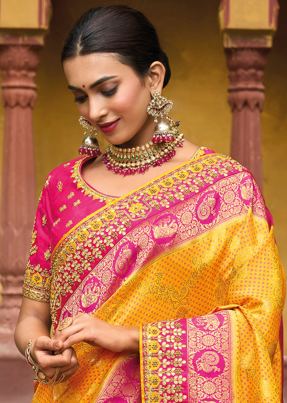 Tiffany Yellow Banarasi Silk Saree with Intricate Embroidery