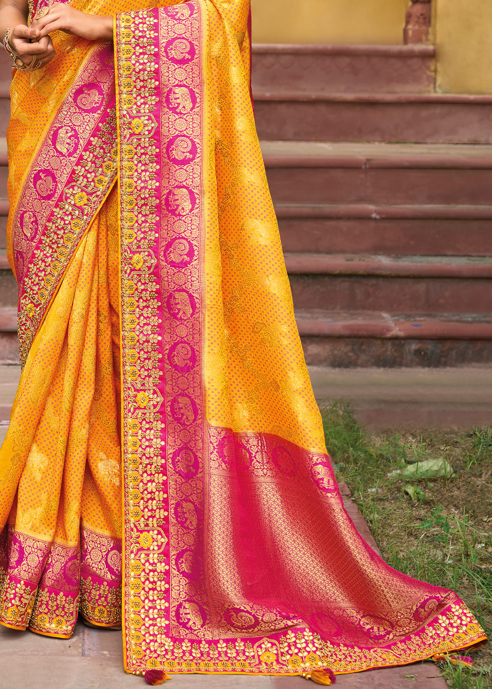 Tiffany Yellow Banarasi Silk Saree with Intricate Embroidery