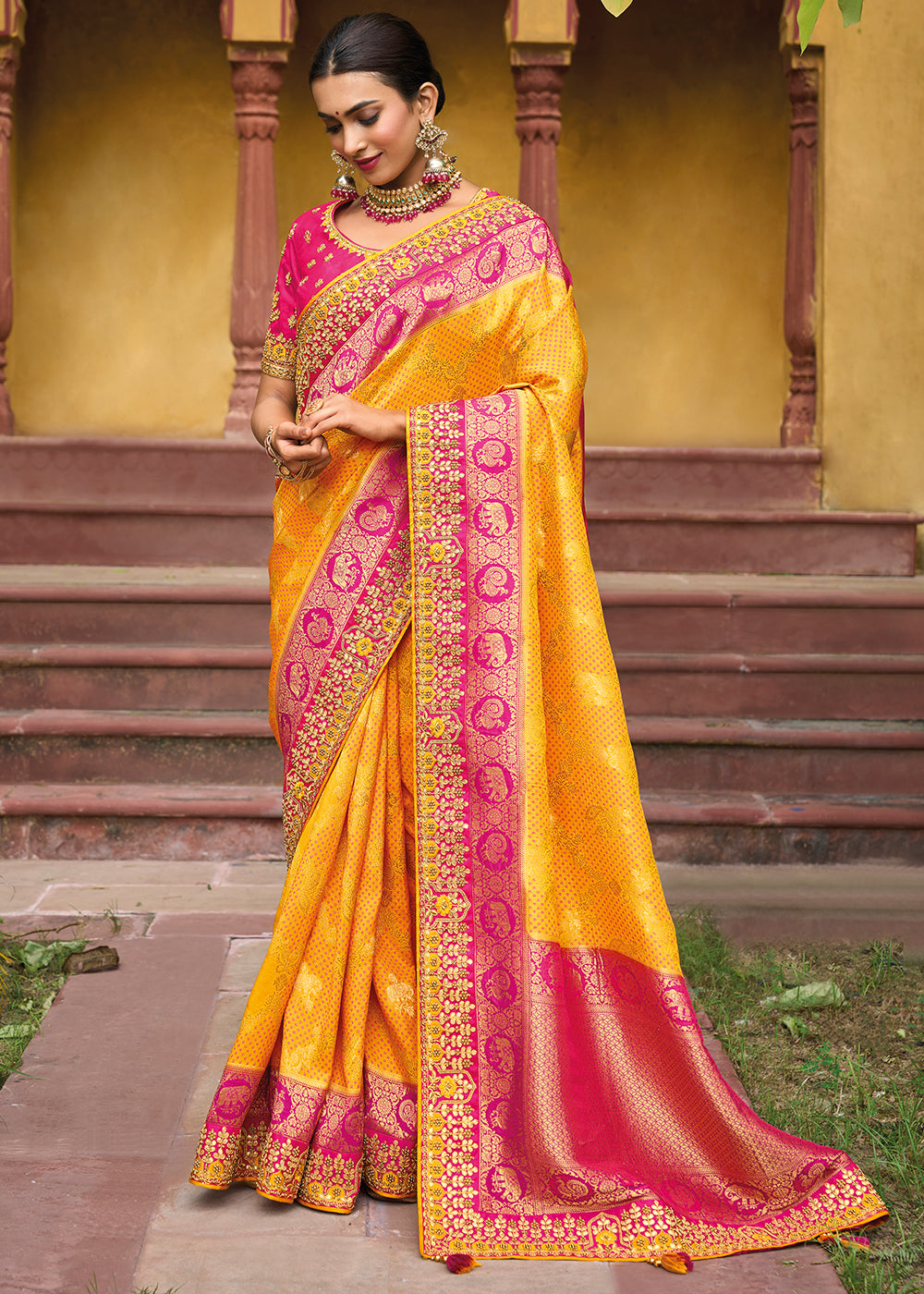 Tiffany Yellow Banarasi Silk Saree with Intricate Embroidery