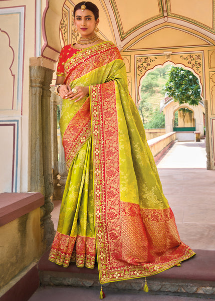 Enchanting Festive Green Woven Banarasi Silk Saree with Embroidery