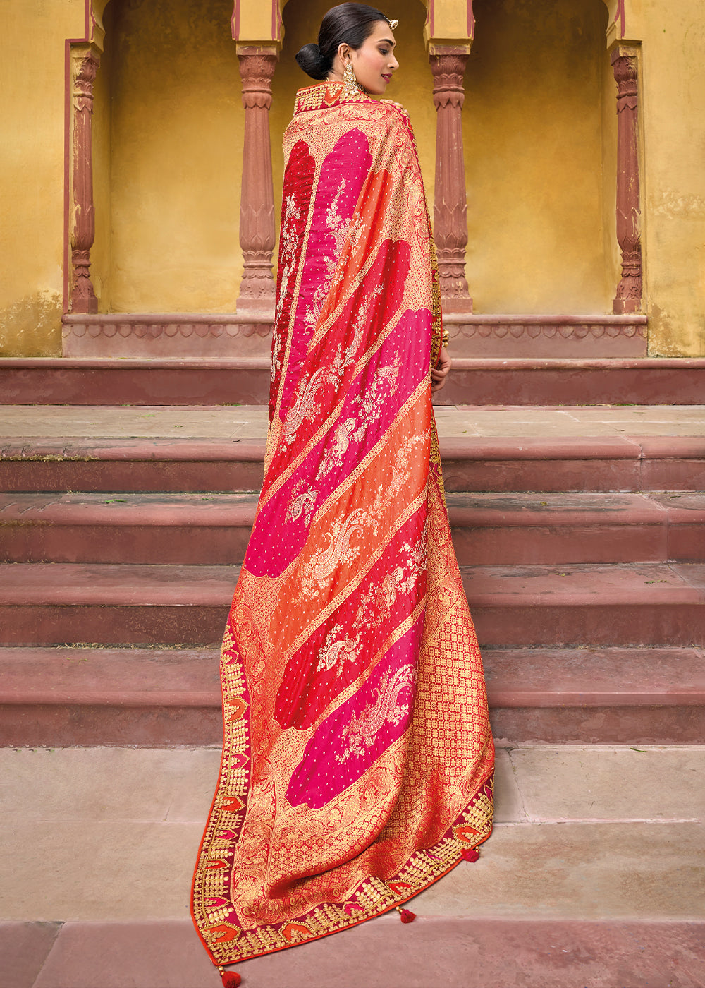 Radiant Orange Woven Banarasi Silk Saree with Embroidery