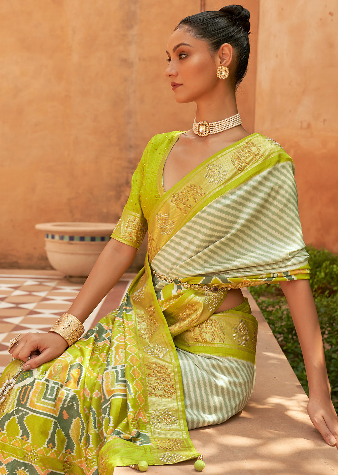 The Exquisite Beauty of Handwoven Green Patola Silk Saree