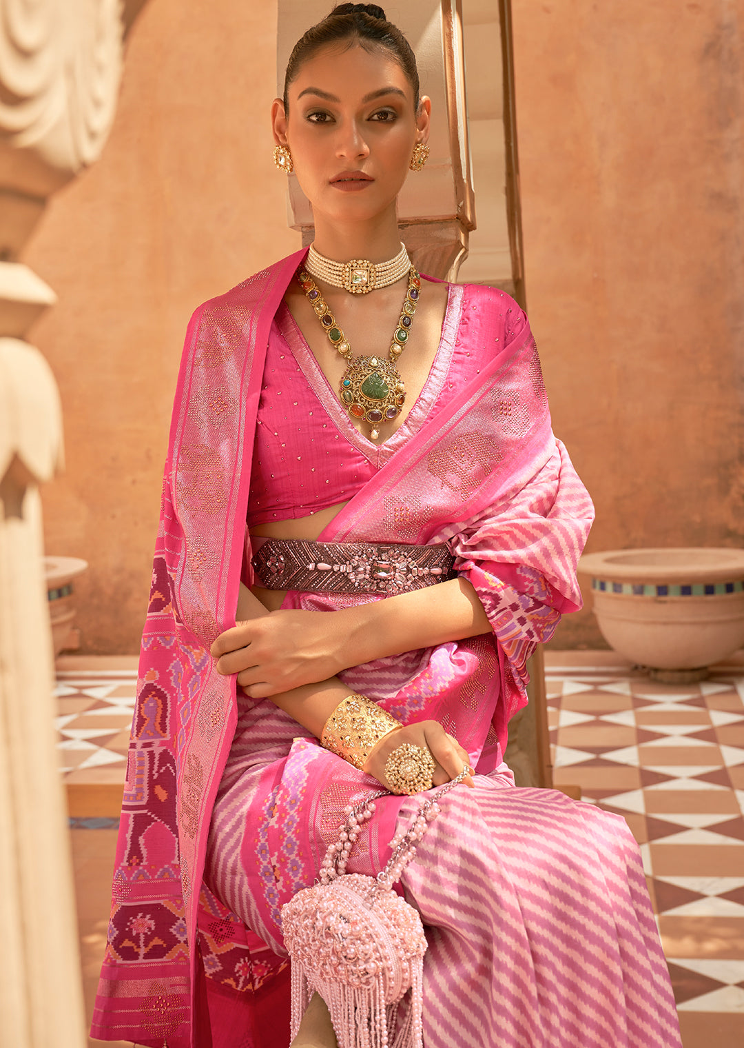 The Delicate Splendor of Handwoven Pink Patola Silk Saree