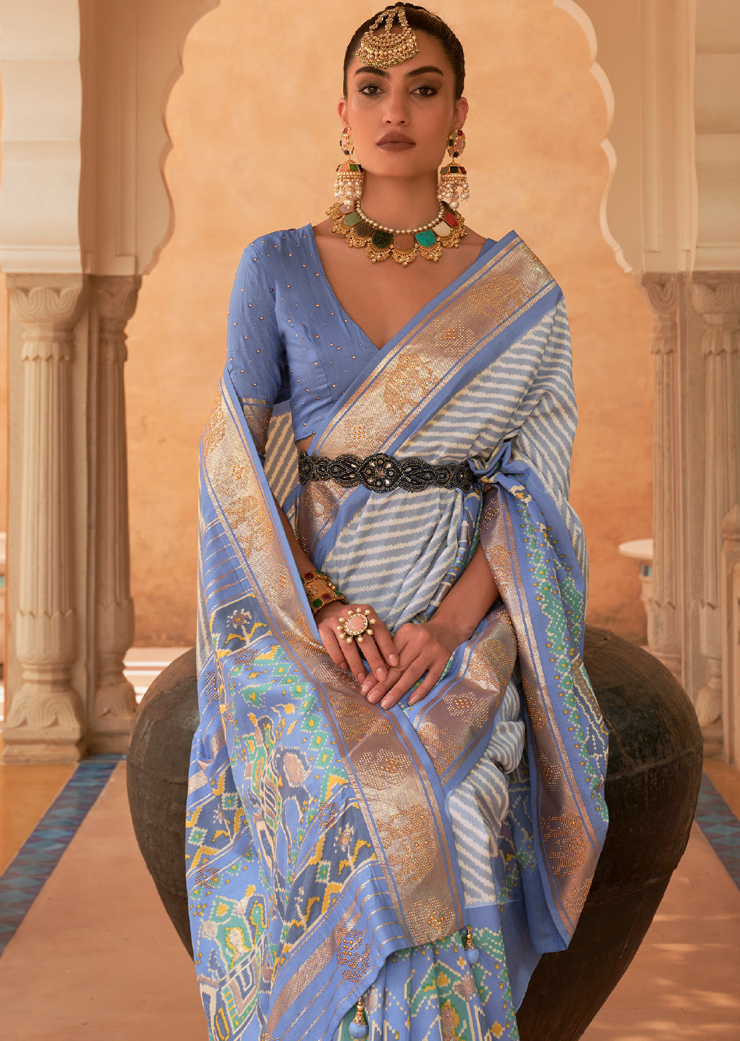 The Majestic Beauty of Handwoven Blue Patola Silk Saree