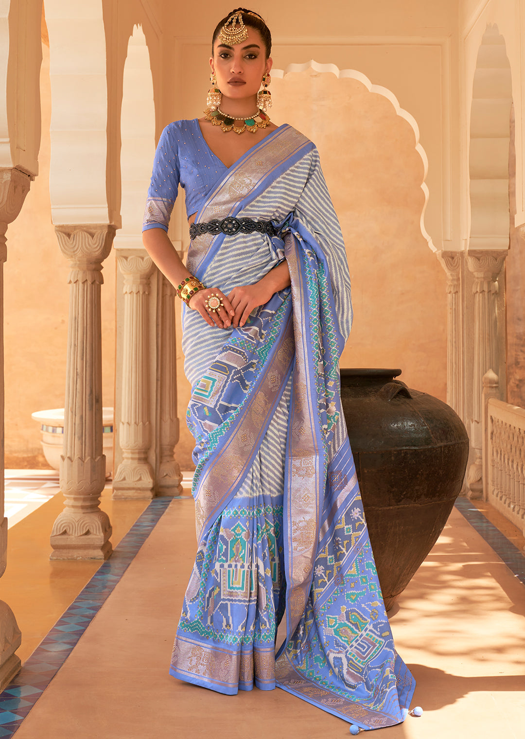 The Majestic Beauty of Handwoven Blue Patola Silk Saree