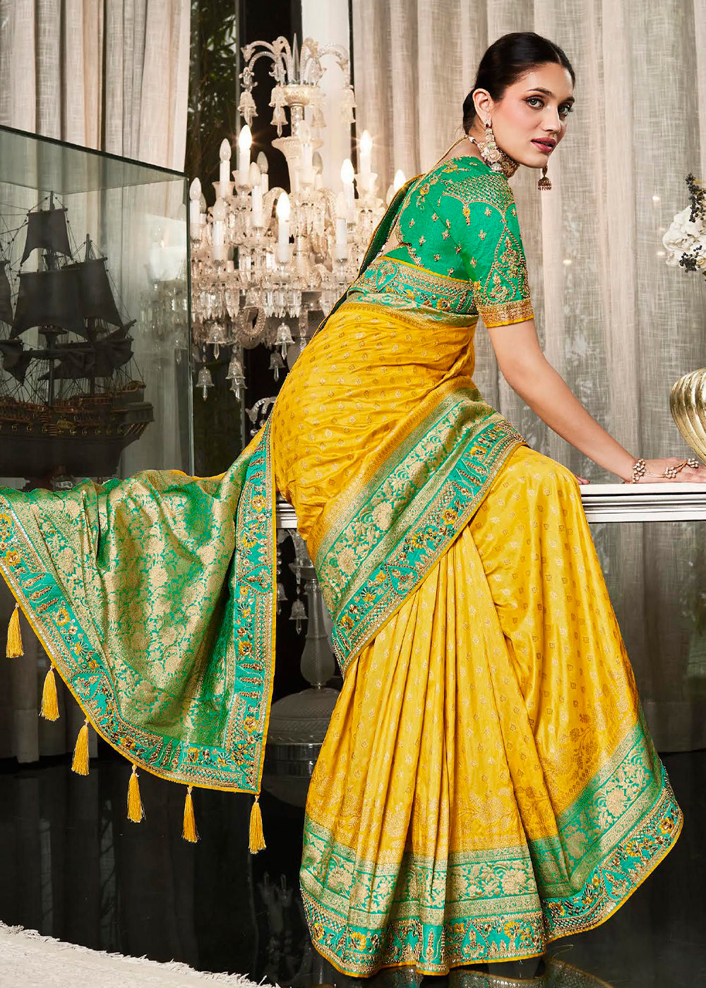 Radiant Sunshine Yellow Designer Satin Silk Saree with Woven Design