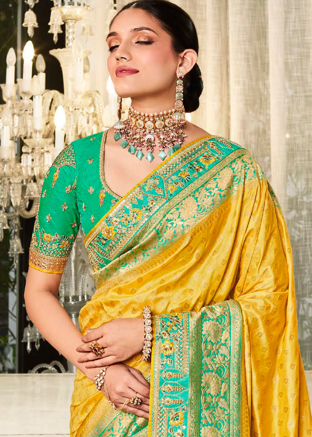 Radiant Sunshine Yellow Designer Satin Silk Saree with Woven Design