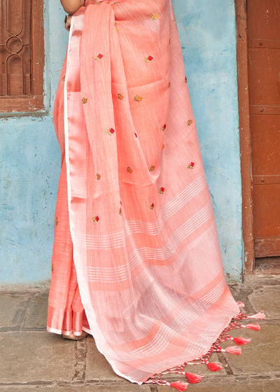 Whispers of Spring: A Light Peach Linen Saree for Effortless Elegance