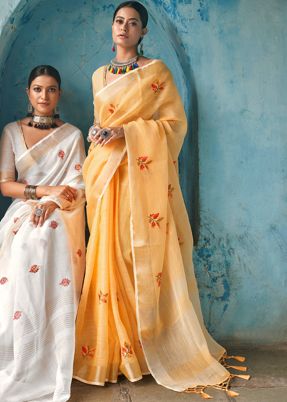 Sunny Bloom: A Thick Yellow Linen Saree for Vibrant Charm