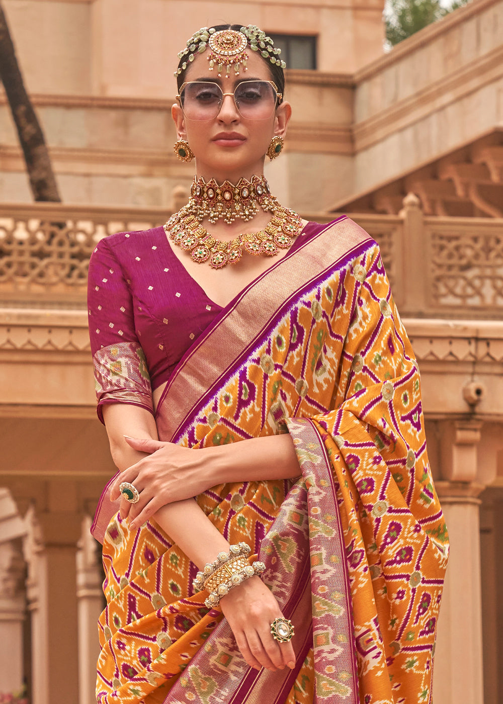 Earthy Elegance: A Brown Woven Patola Silk Saree for Natural Beauty