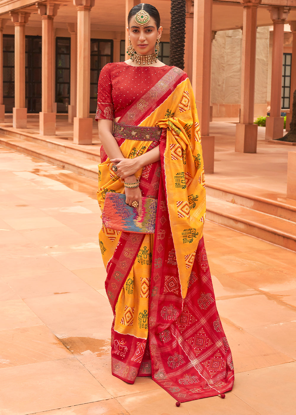 The Bright and Bold Yellow and Red Patola Saree