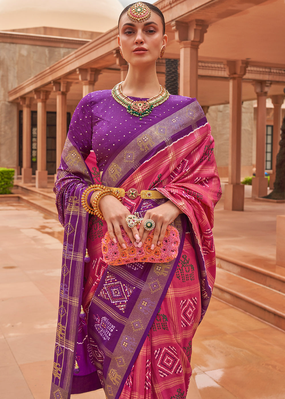 The Regal Charm of Pink and Purple Patola Saree