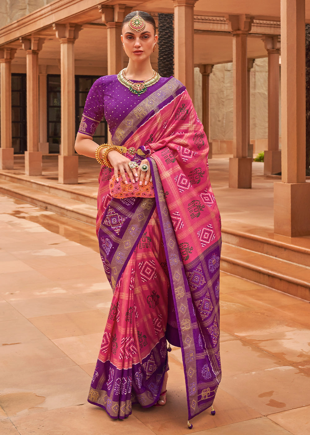 The Regal Charm of Pink and Purple Patola Saree