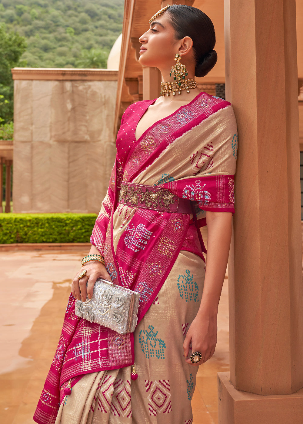 The Timeless Charm of Pink and Cream Patola Saree