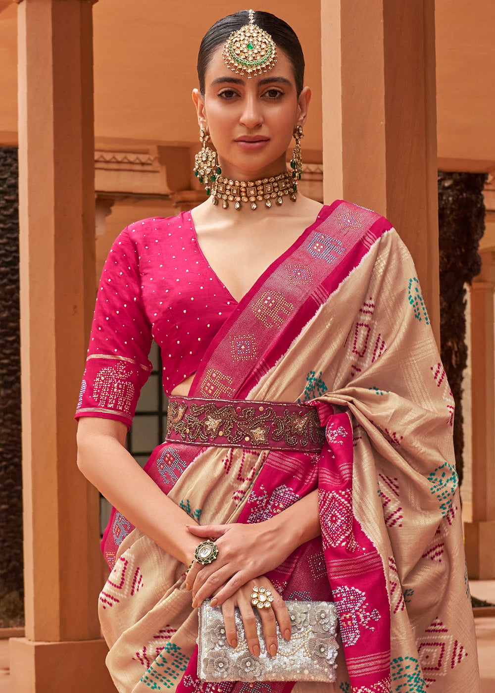 The Timeless Charm of Pink and Cream Patola Saree