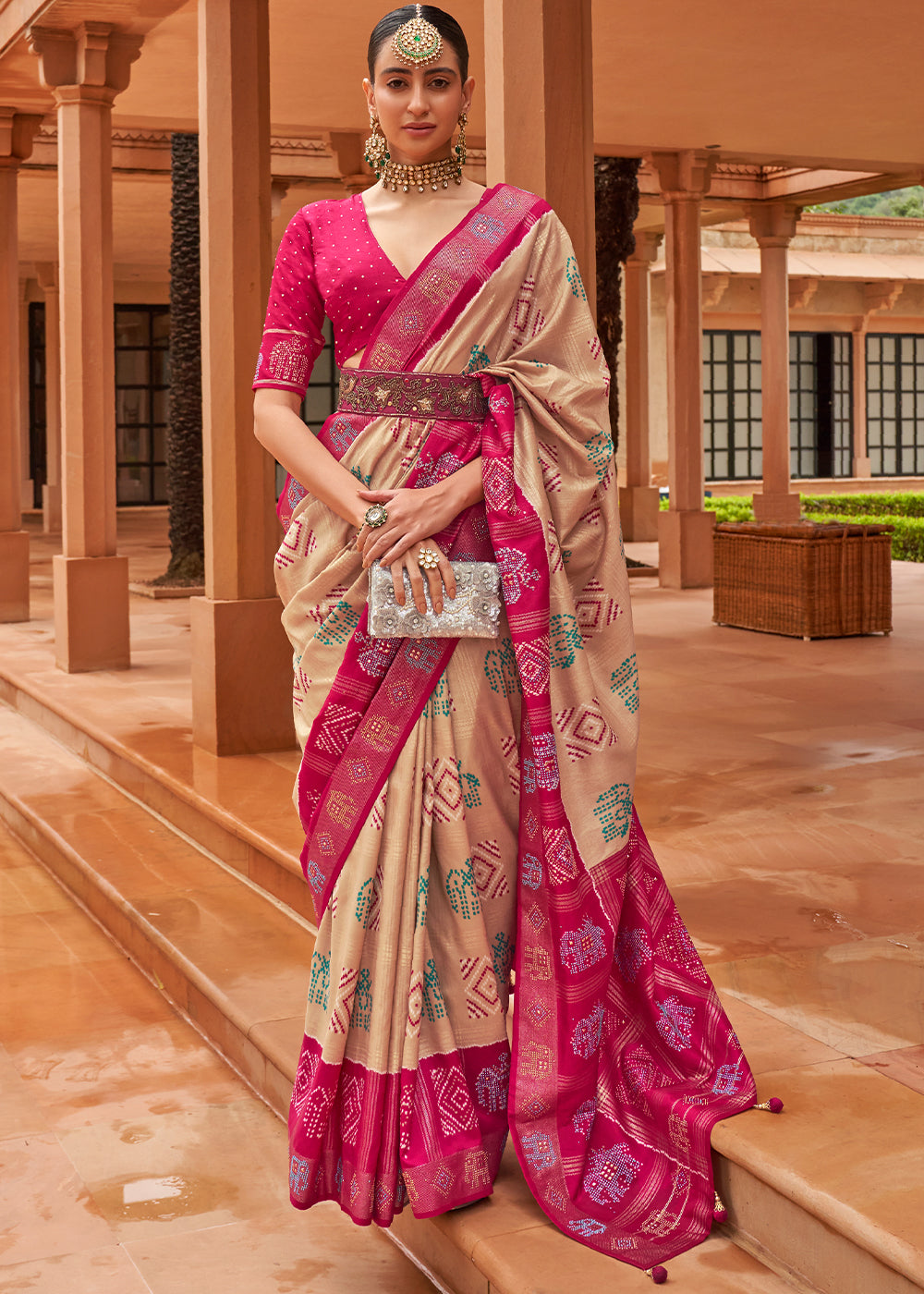 The Timeless Charm of Pink and Cream Patola Saree