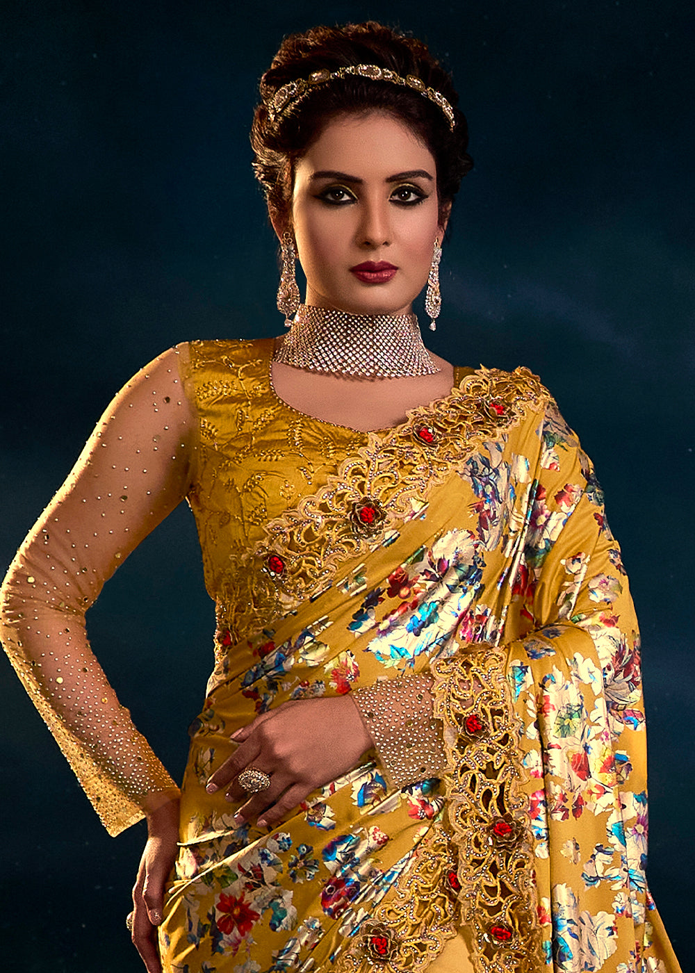 Mustard Yellow Embroidered Saree with Stunning Detailing